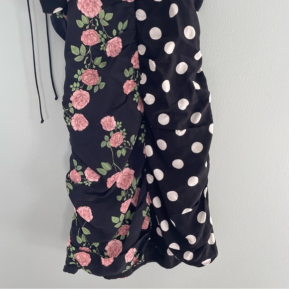 For Love And Lemons Mochi Shirred Mini Dress Black Floral Polka Print NWT XS - Picture 10 of 15
